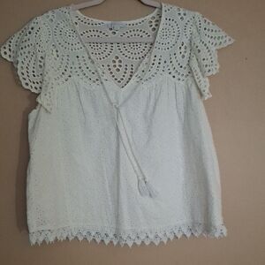 Jennifer & Grace Eyelet Lace White XL Babydoll Top